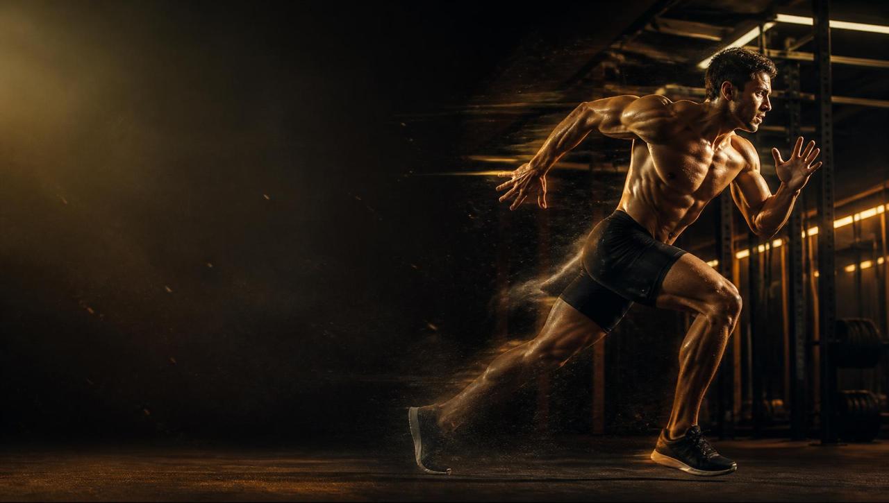 Athlete mid-workout lifting a barbell in a dark gym — GTAM Sculpt fitness hero