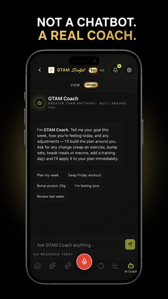 GTAM Sculpt AI Coach — a real coach that plans your week, swaps workouts, and tweaks macros